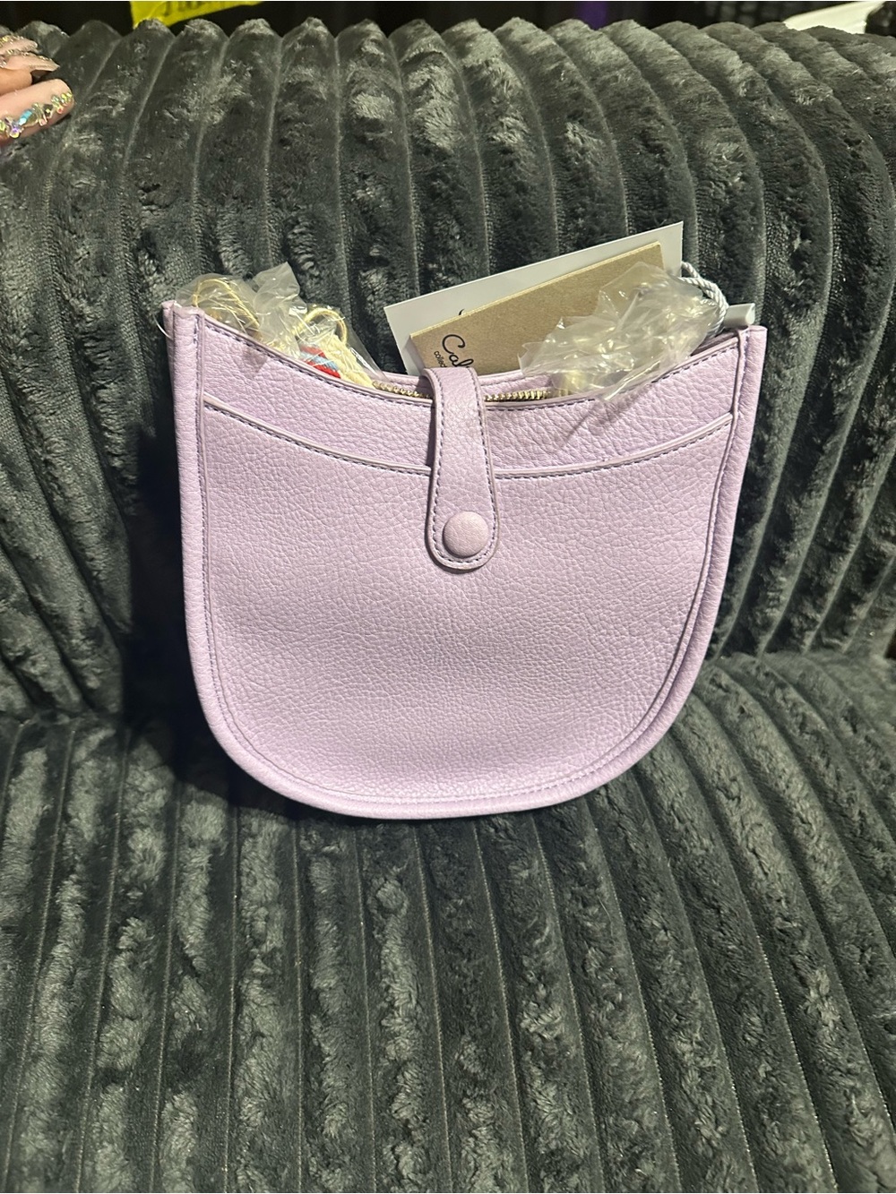 Lavender  Crossbody Bag w/ Snap Closure and a Decorative Detachable Guitar Strap